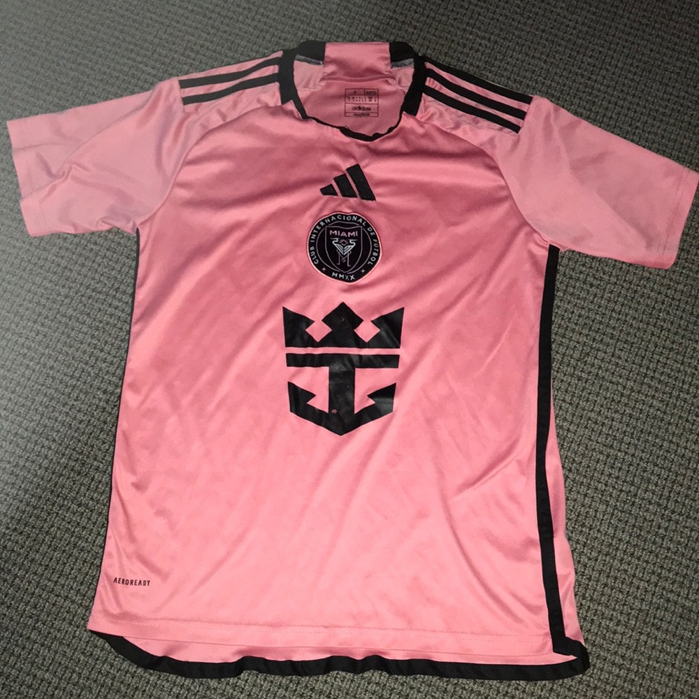 InternMiami FC Messi adidas Pink and Black Men’s Short Sleeve Soccer Jersey
